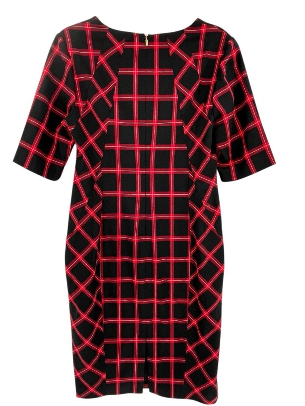 TRINA TURK Women's Black Red Plaid Sheath 1/2 Sleeve Dress US 10 - Picture 6 of 6